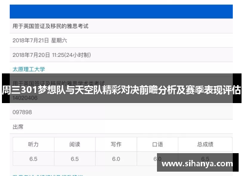 周三301梦想队与天空队精彩对决前瞻分析及赛季表现评估